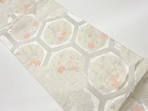 リサイクル　雲・亀甲に秋草・梅模様織出し袋帯